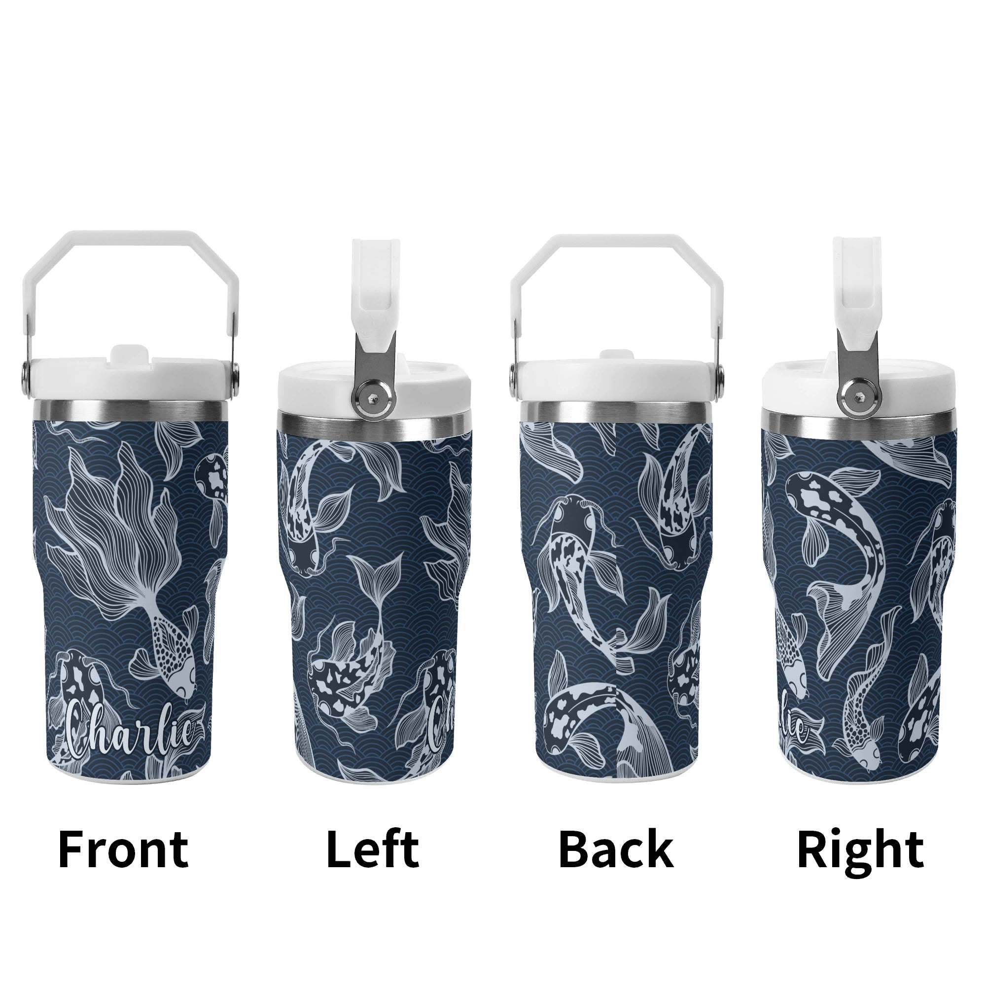 Personalised Blue Fish 20oz Stainless Steel Tumbler Screw On Lid With Straw Personalised 20oz Tumbler with Top Handle animal Printed Offshore