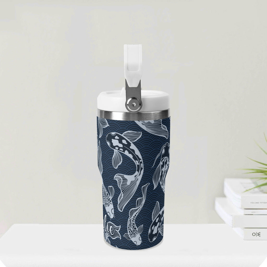 Personalised Blue Fish 20oz Stainless Steel Tumbler Screw On Lid With Straw Personalised 20oz Tumbler with Top Handle animal Printed Offshore