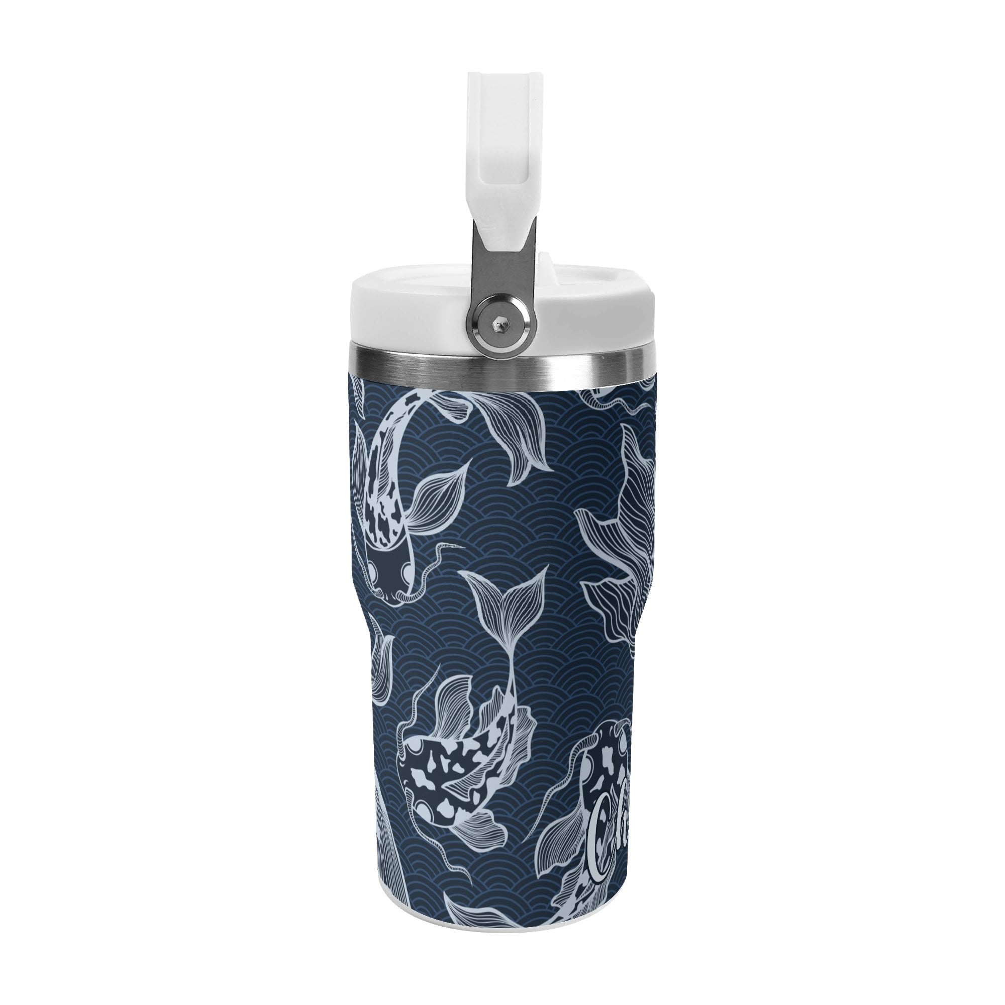 Personalised Blue Fish 20oz Stainless Steel Tumbler Screw On Lid With Straw Personalised 20oz Tumbler with Top Handle animal Printed Offshore