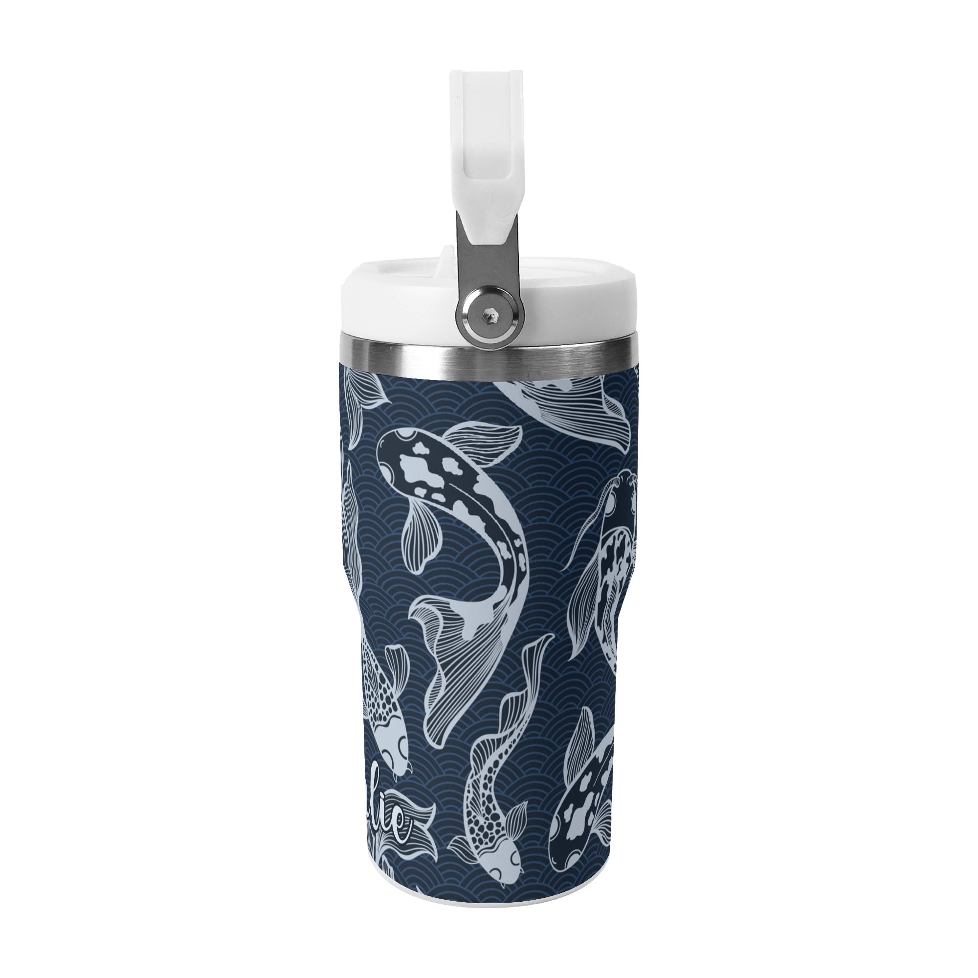 Personalised Blue Fish 20oz Stainless Steel Tumbler Screw On Lid With Straw Personalised 20oz Tumbler with Top Handle animal Printed Offshore