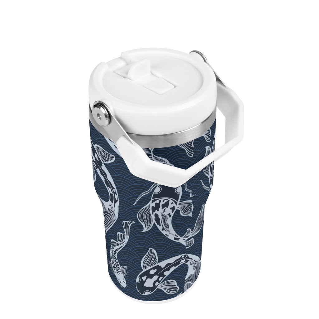 Personalised Blue Fish 20oz Stainless Steel Tumbler Screw On Lid With Straw Personalised 20oz Tumbler with Top Handle animal Printed Offshore