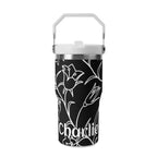 Personalised Black And White Floral 20oz Stainless Steel Tumbler Screw On Lid With Straw Default Title Personalised 20oz Tumbler with Top Handle Printed Offshore
