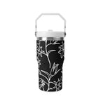 Personalised Black And White Floral 20oz Stainless Steel Tumbler Screw On Lid With Straw Personalised 20oz Tumbler with Top Handle Printed Offshore