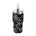 Personalised Black And White Floral 20oz Stainless Steel Tumbler Screw On Lid With Straw Personalised 20oz Tumbler with Top Handle Printed Offshore