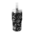 Personalised Black And White Floral 20oz Stainless Steel Tumbler Screw On Lid With Straw Personalised 20oz Tumbler with Top Handle Printed Offshore