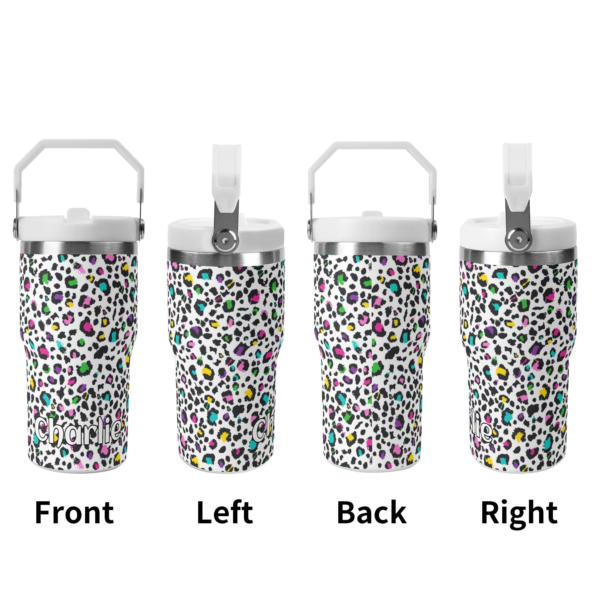 Personalised Animal Print In Colour 20oz Stainless Steel Tumbler Screw On Lid With Straw Personalised 20oz Tumbler with Top Handle Printed Offshore