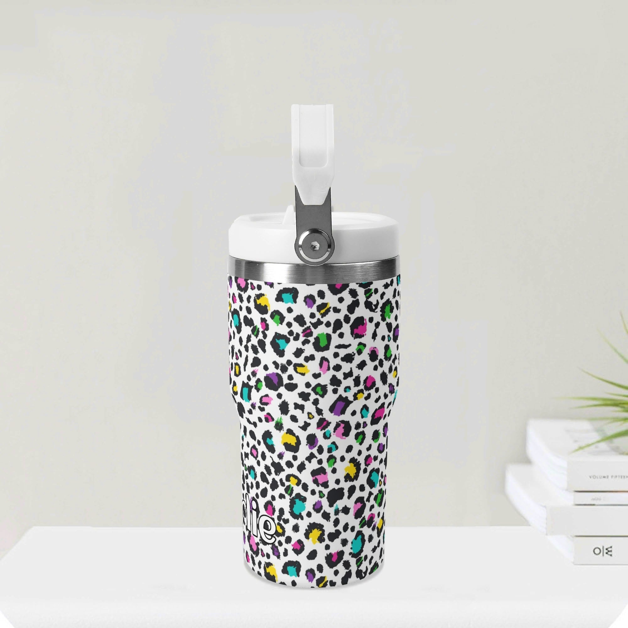 Personalised Animal Print In Colour 20oz Stainless Steel Tumbler Screw On Lid With Straw Personalised 20oz Tumbler with Top Handle Printed Offshore