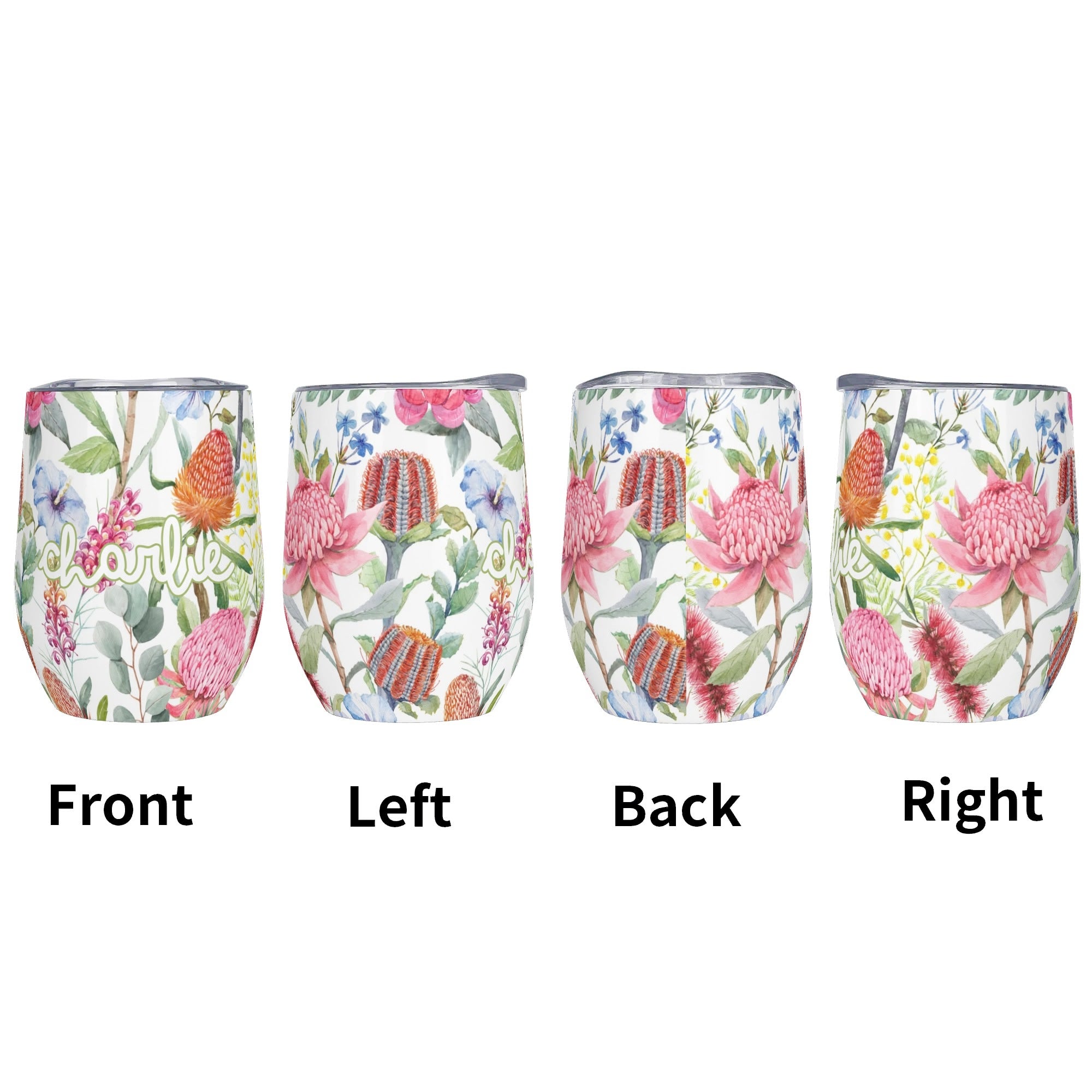 Personalised Australian Flowers 12oz Wine Tumbler / Travel Mug Personalised Wine Tumbler / Travel Mug Plants Printed Offshore