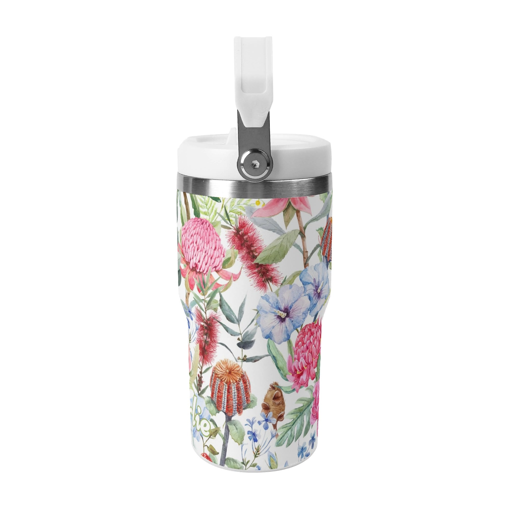 Personalised Australian Flowers 20oz Stainless Steel Tumbler Screw On Lid With Straw Personalised 20oz Tumbler with Top Handle Plants Printed Offshore