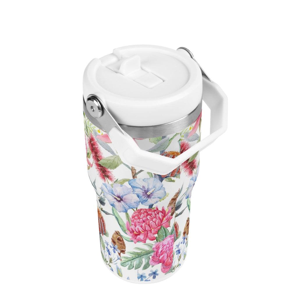 Personalised Australian Flowers 20oz Stainless Steel Tumbler Screw On Lid With Straw Personalised 20oz Tumbler with Top Handle Plants Printed Offshore