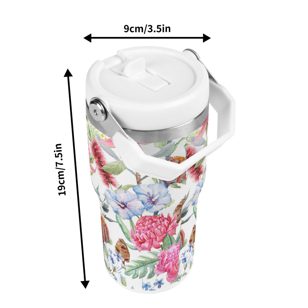 Personalised Australian Flowers 20oz Stainless Steel Tumbler Screw On Lid With Straw Personalised 20oz Tumbler with Top Handle Plants Printed Offshore