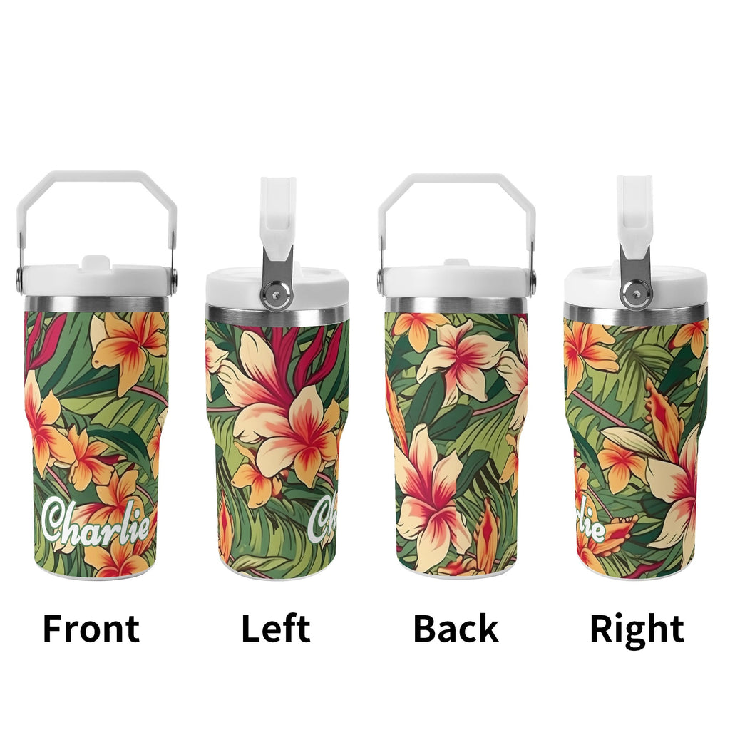 Personalised Vintage Hawaiian Floral 20oz Stainless Steel Tumbler Screw On Lid With Straw Personalised 20oz Tumbler with Top Handle Plants Printed Offshore