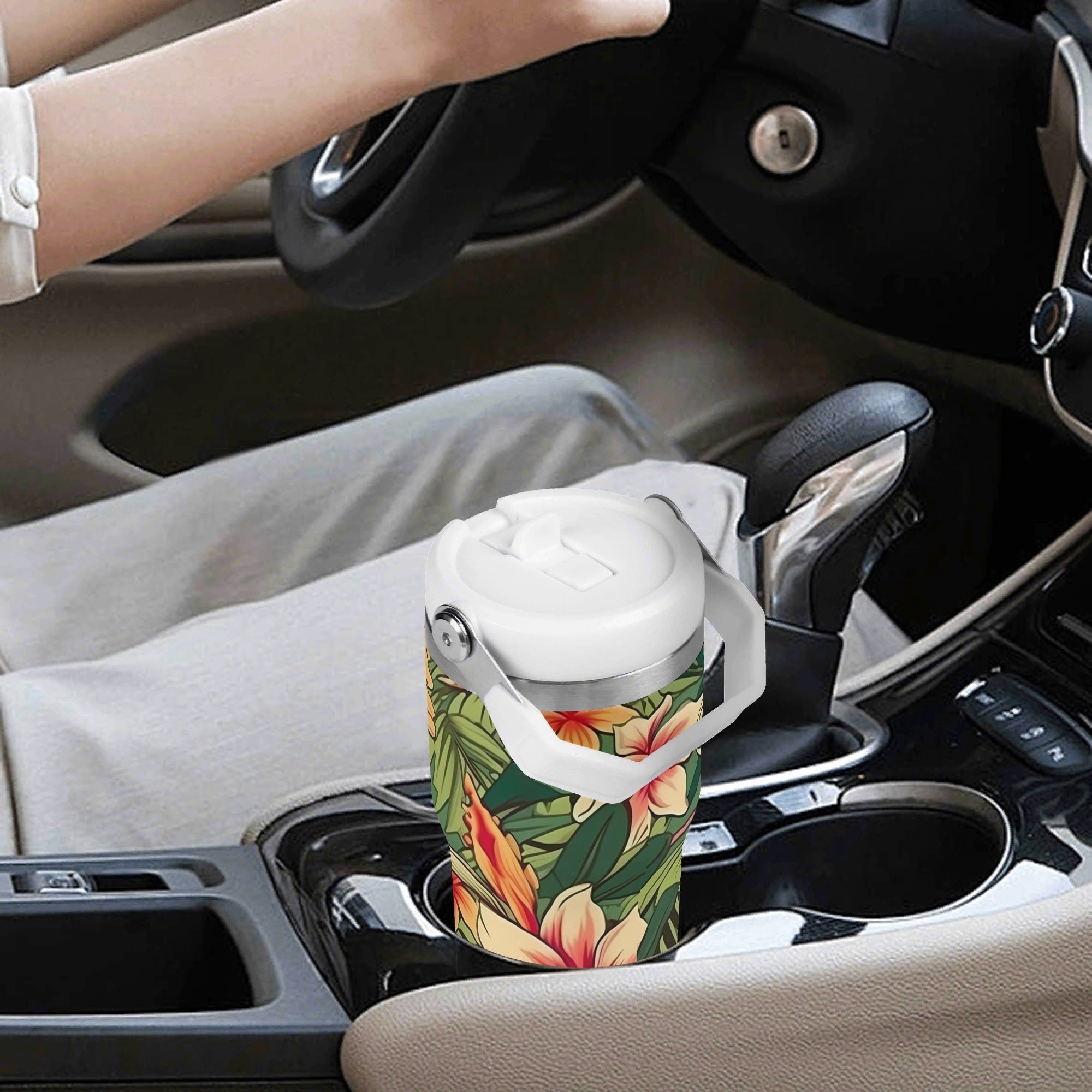 Personalised Vintage Hawaiian Floral 20oz Stainless Steel Tumbler Screw On Lid With Straw Personalised 20oz Tumbler with Top Handle Plants Printed Offshore