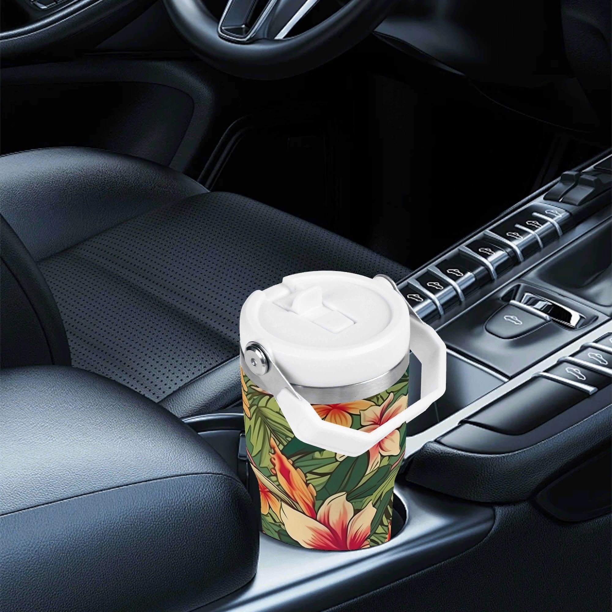 Personalised Vintage Hawaiian Floral 20oz Stainless Steel Tumbler Screw On Lid With Straw Personalised 20oz Tumbler with Top Handle Plants Printed Offshore