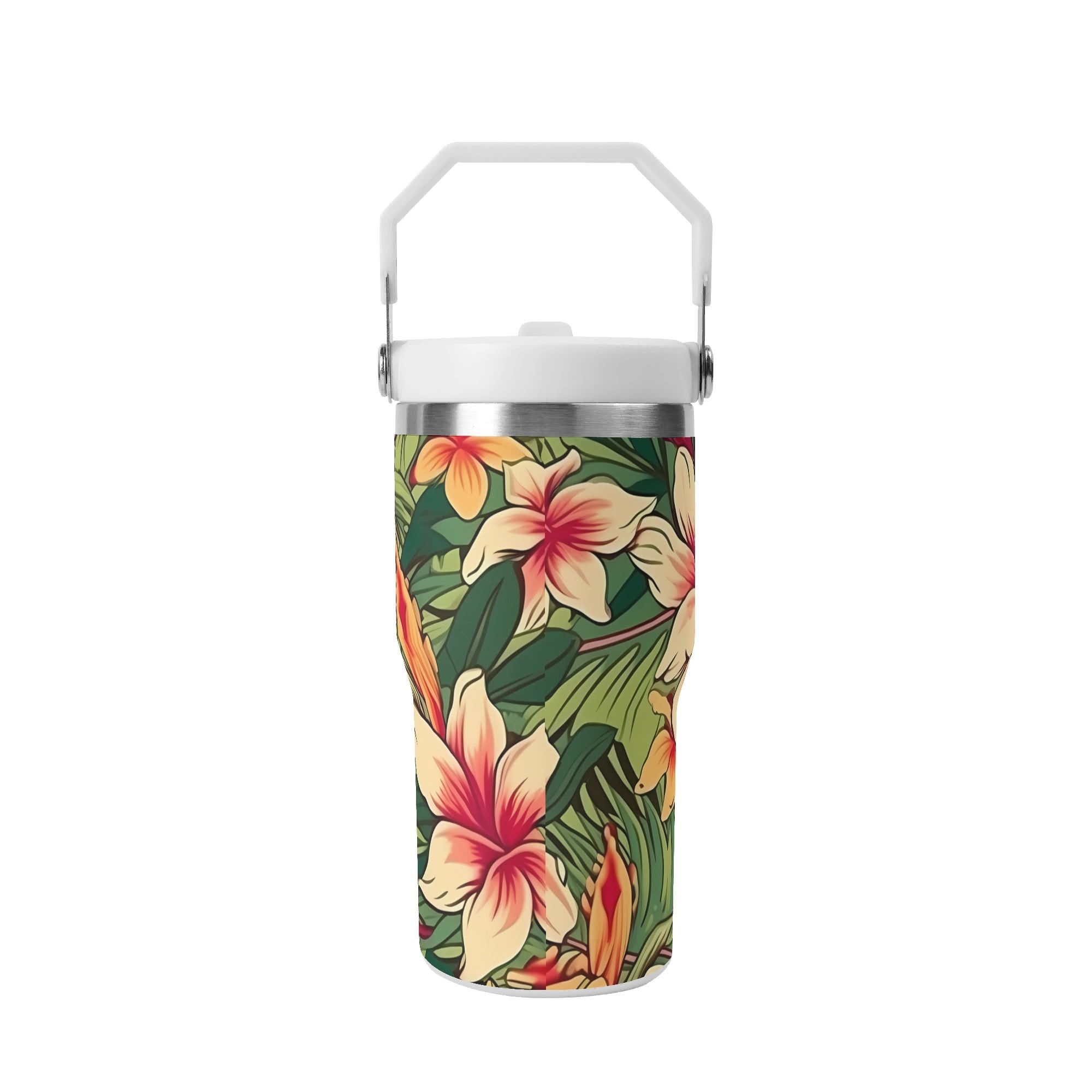Personalised Vintage Hawaiian Floral 20oz Stainless Steel Tumbler Screw On Lid With Straw Personalised 20oz Tumbler with Top Handle Plants Printed Offshore