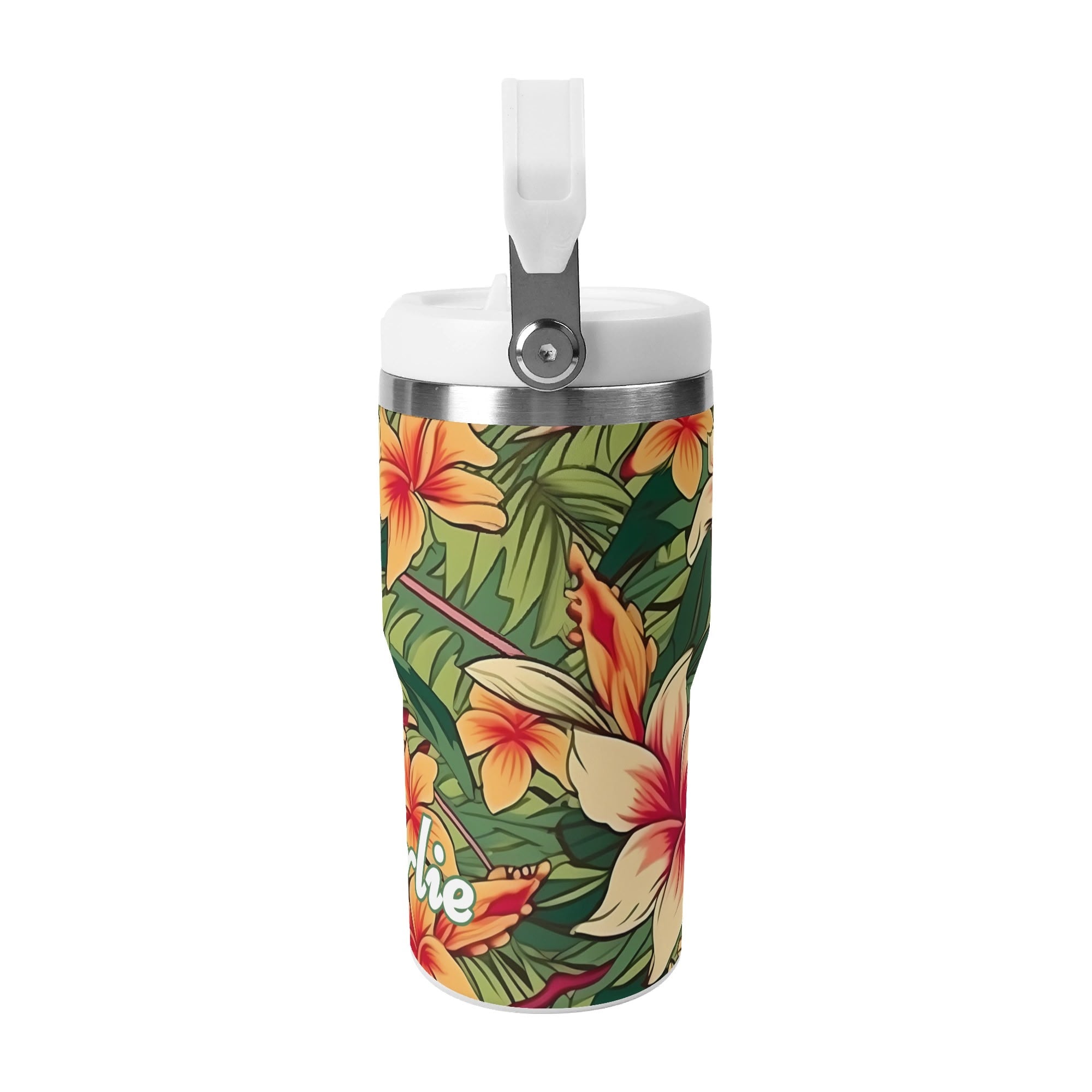 Personalised Vintage Hawaiian Floral 20oz Stainless Steel Tumbler Screw On Lid With Straw Personalised 20oz Tumbler with Top Handle Plants Printed Offshore