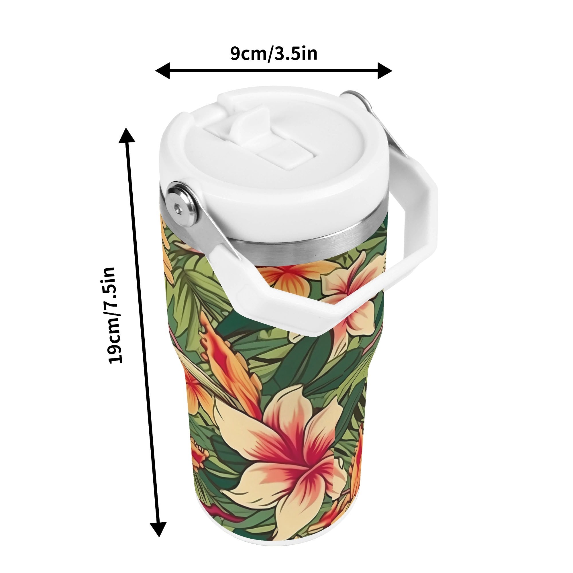 Personalised Vintage Hawaiian Floral 20oz Stainless Steel Tumbler Screw On Lid With Straw Personalised 20oz Tumbler with Top Handle Plants Printed Offshore