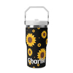 Personalised Sunflowers On Black 20oz Stainless Steel Tumbler Screw On Lid With Straw Default Title Personalised 20oz Tumbler with Top Handle Plants Printed Offshore