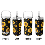 Personalised Sunflowers On Black 20oz Stainless Steel Tumbler Screw On Lid With Straw Personalised 20oz Tumbler with Top Handle Plants Printed Offshore