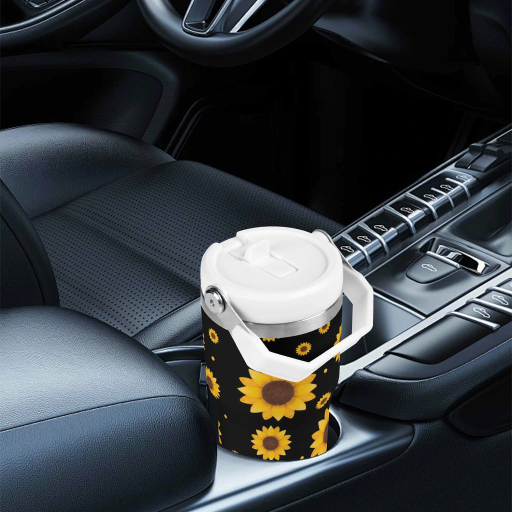 Personalised Sunflowers On Black 20oz Stainless Steel Tumbler Screw On Lid With Straw Personalised 20oz Tumbler with Top Handle Plants Printed Offshore