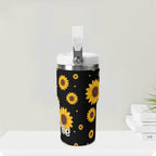 Personalised Sunflowers On Black 20oz Stainless Steel Tumbler Screw On Lid With Straw Personalised 20oz Tumbler with Top Handle Plants Printed Offshore