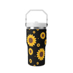 Personalised Sunflowers On Black 20oz Stainless Steel Tumbler Screw On Lid With Straw Personalised 20oz Tumbler with Top Handle Plants Printed Offshore