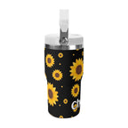 Personalised Sunflowers On Black 20oz Stainless Steel Tumbler Screw On Lid With Straw Personalised 20oz Tumbler with Top Handle Plants Printed Offshore