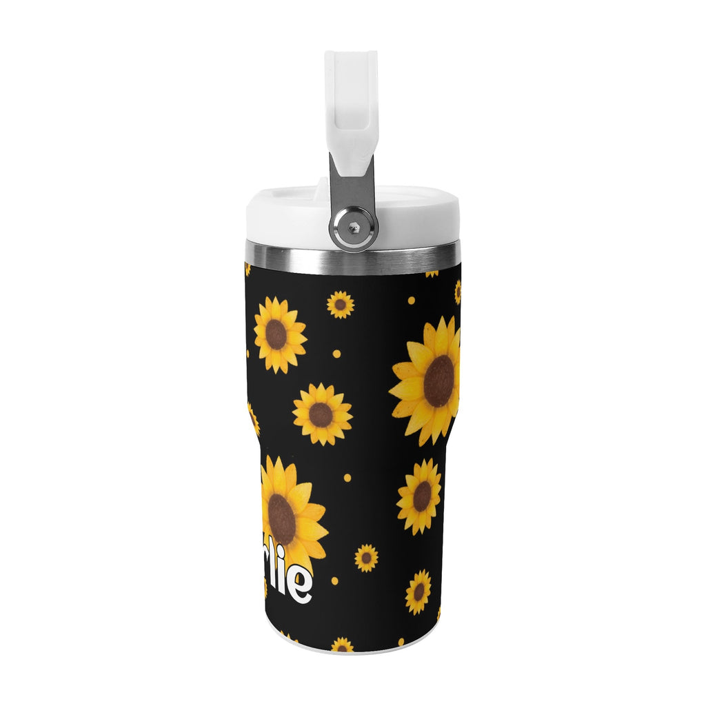 Personalised Sunflowers On Black 20oz Stainless Steel Tumbler Screw On Lid With Straw Personalised 20oz Tumbler with Top Handle Plants Printed Offshore