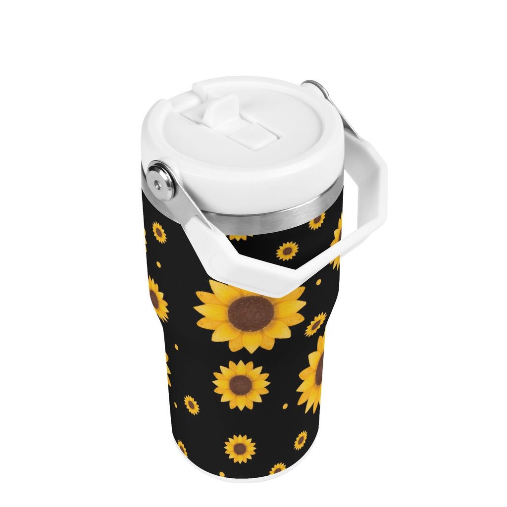 Personalised Sunflowers On Black 20oz Stainless Steel Tumbler Screw On Lid With Straw Personalised 20oz Tumbler with Top Handle Plants Printed Offshore