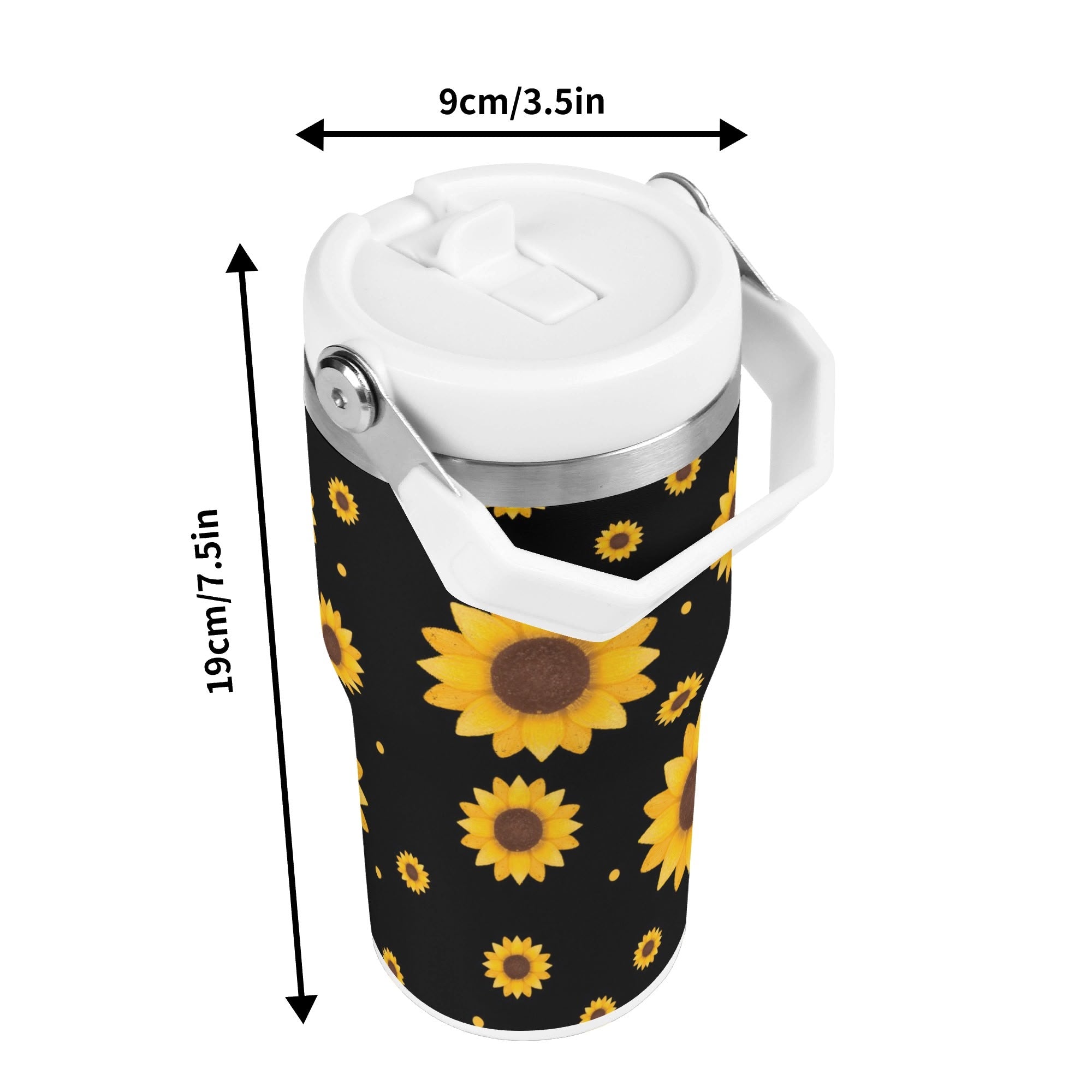 Personalised Sunflowers On Black 20oz Stainless Steel Tumbler Screw On Lid With Straw Personalised 20oz Tumbler with Top Handle Plants Printed Offshore