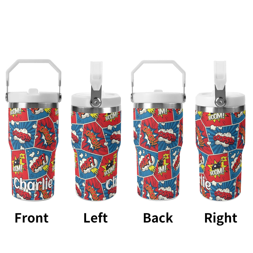 Personalised Comic Book Pop 20oz Stainless Steel Tumbler Screw On Lid With Straw Personalised 20oz Tumbler with Top Handle comic Printed Offshore