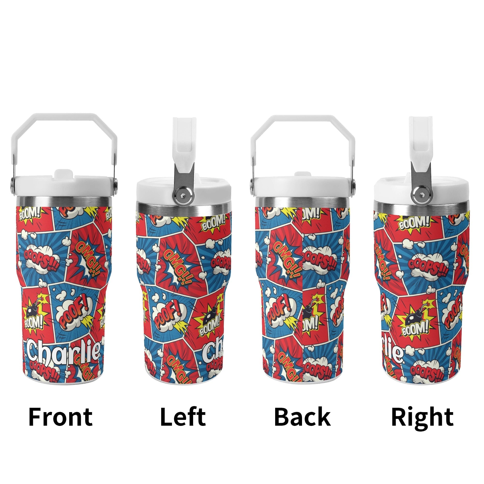 Personalised Comic Book Pop 20oz Stainless Steel Tumbler Screw On Lid With Straw Personalised 20oz Tumbler with Top Handle comic Printed Offshore