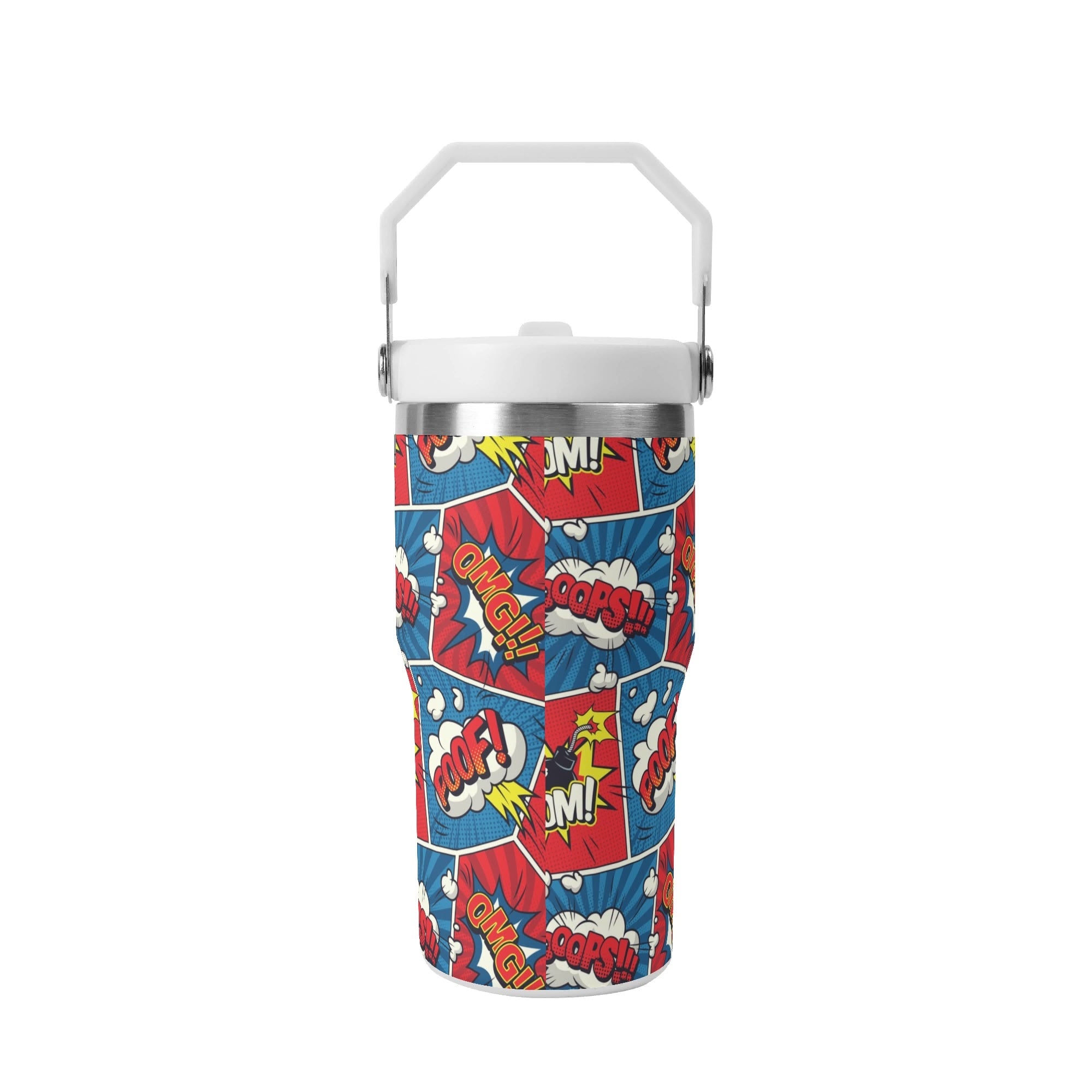 Personalised Comic Book Pop 20oz Stainless Steel Tumbler Screw On Lid With Straw Personalised 20oz Tumbler with Top Handle comic Printed Offshore