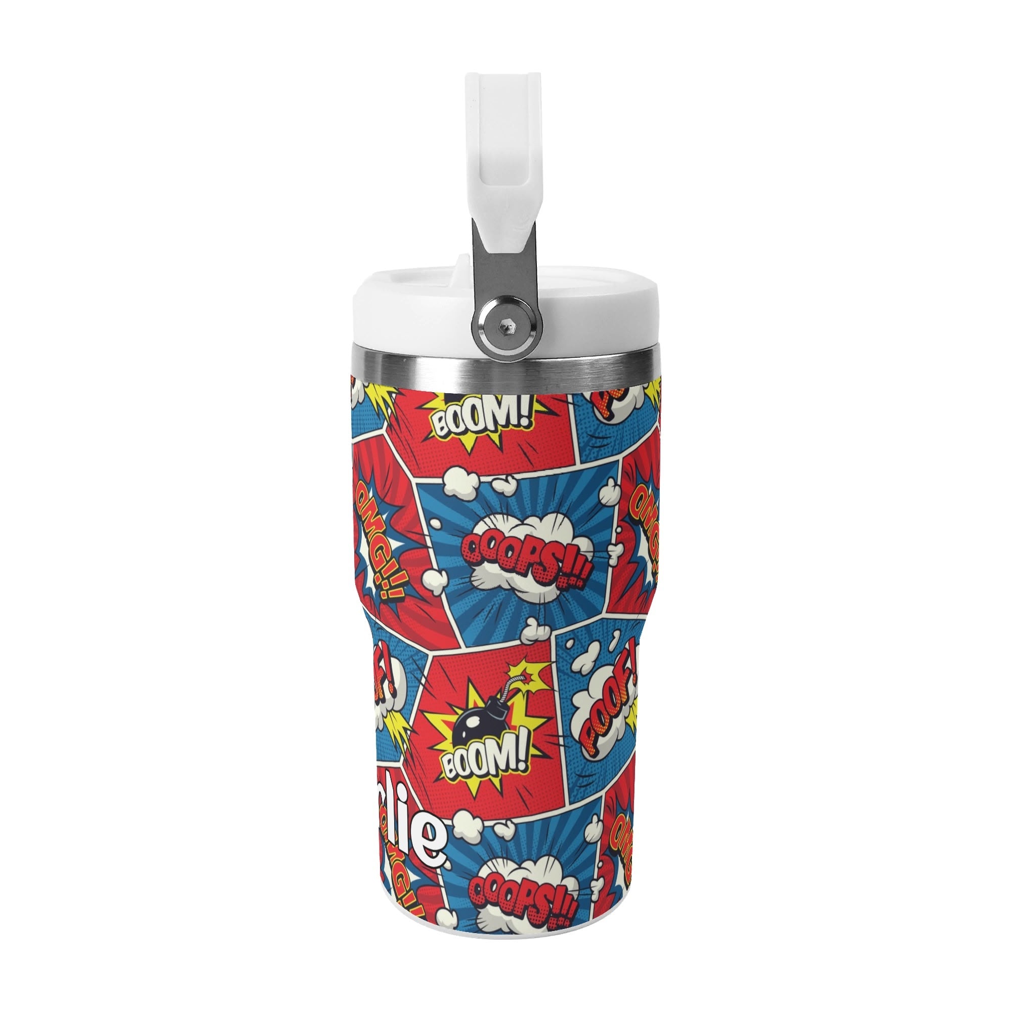 Personalised Comic Book Pop 20oz Stainless Steel Tumbler Screw On Lid With Straw Personalised 20oz Tumbler with Top Handle comic Printed Offshore