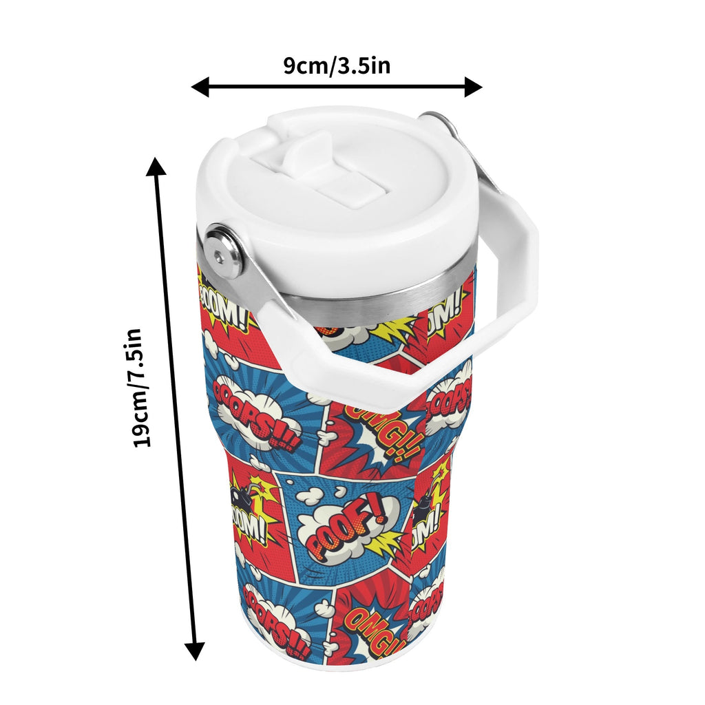 Personalised Comic Book Pop 20oz Stainless Steel Tumbler Screw On Lid With Straw Personalised 20oz Tumbler with Top Handle comic Printed Offshore
