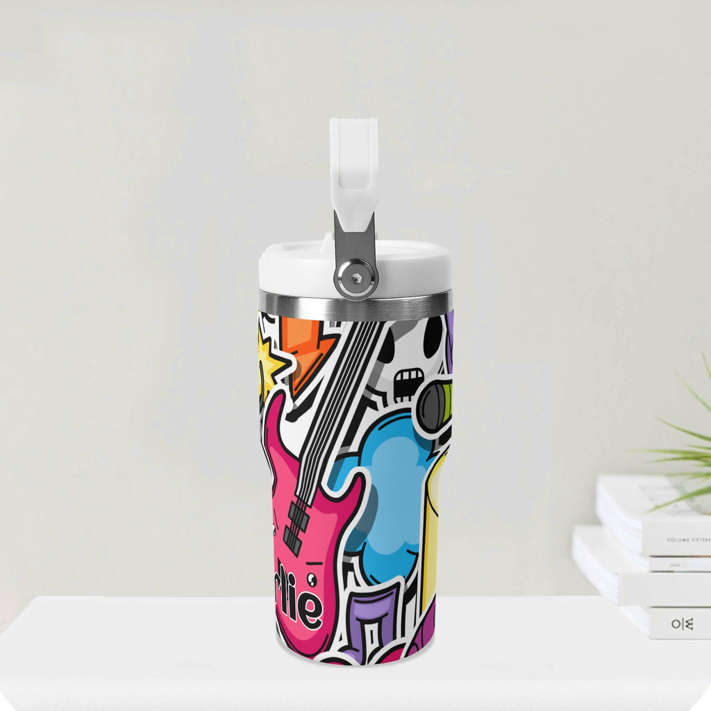 Personalised Sticker Music 20oz Stainless Steel Tumbler Screw On Lid With Straw Personalised 20oz Tumbler with Top Handle Music Printed Offshore