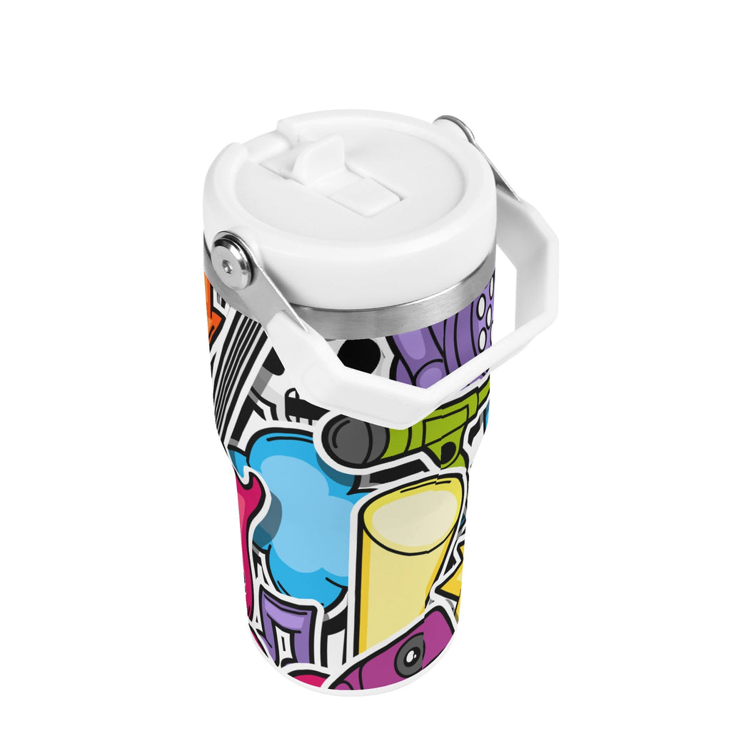 Personalised Sticker Music 20oz Stainless Steel Tumbler Screw On Lid With Straw Personalised 20oz Tumbler with Top Handle Music Printed Offshore