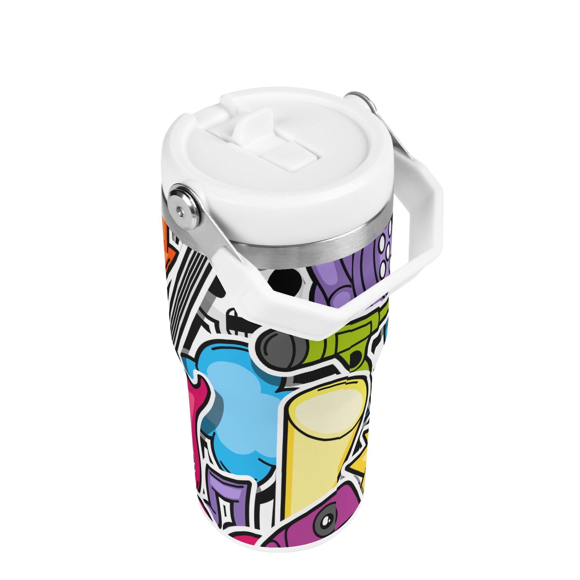 Personalised Sticker Music 20oz Stainless Steel Tumbler Screw On Lid With Straw Personalised 20oz Tumbler with Top Handle Music Printed Offshore