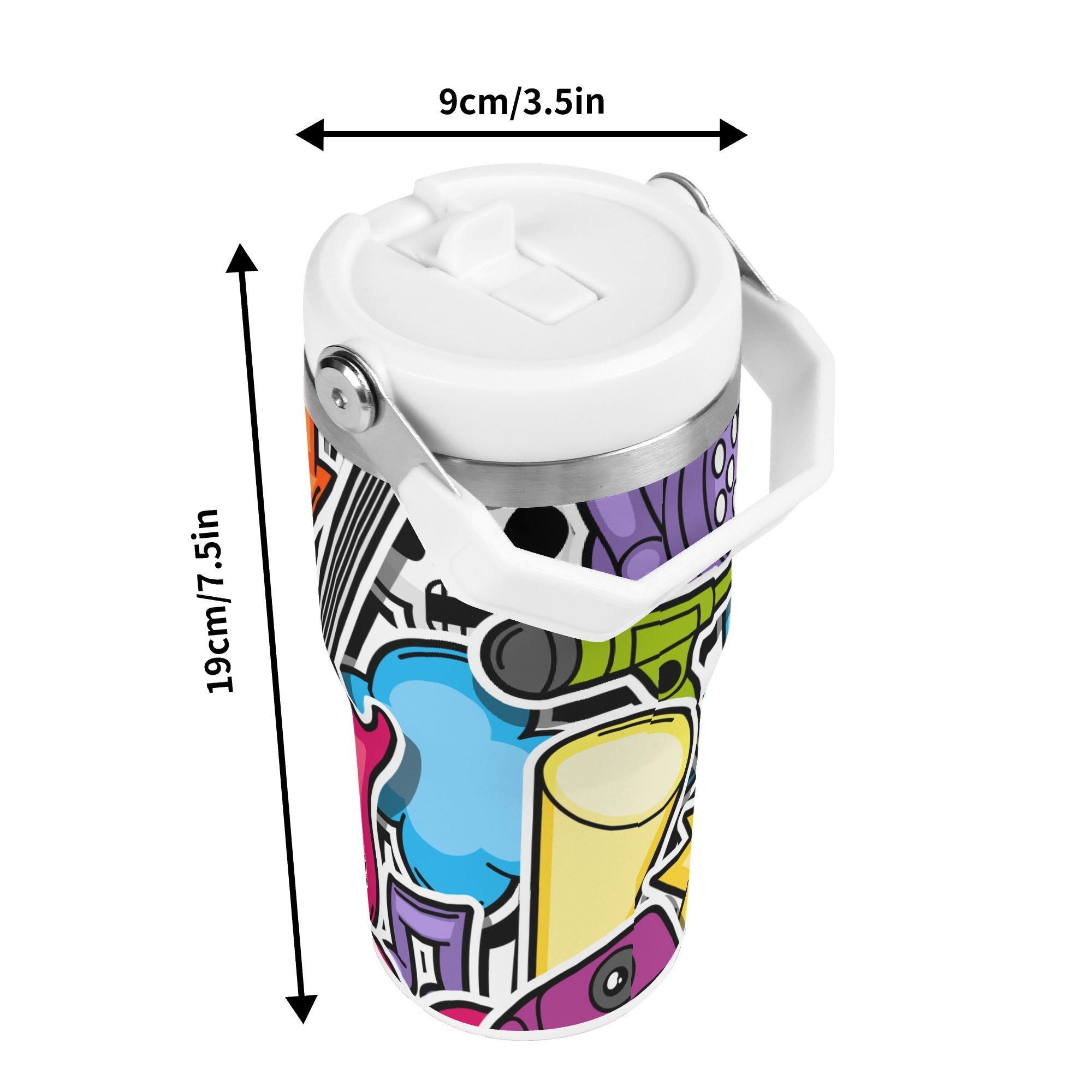 Personalised Sticker Music 20oz Stainless Steel Tumbler Screw On Lid With Straw Personalised 20oz Tumbler with Top Handle Music Printed Offshore