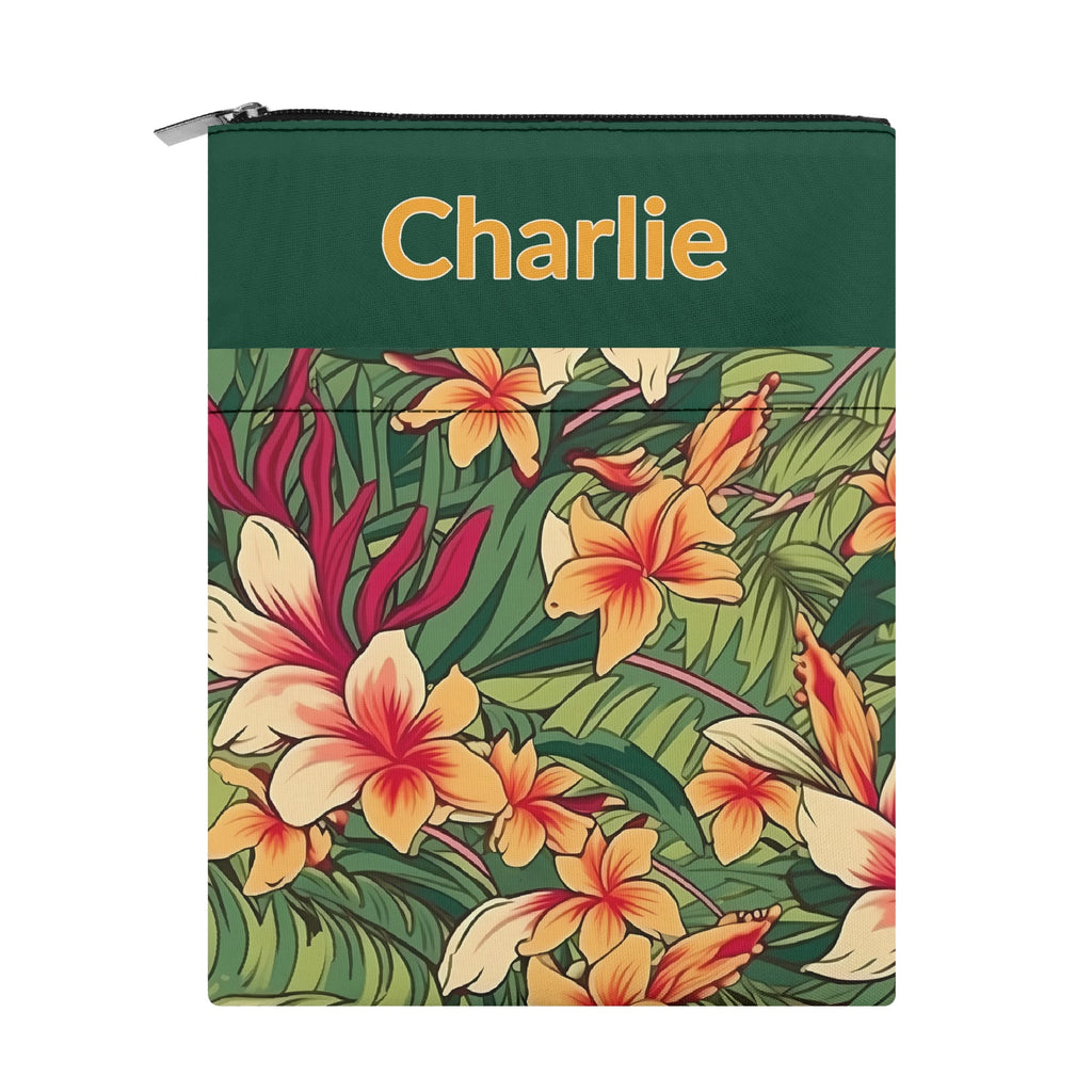 Personalised Vintage Hawaiian Floral Book Sleeve / Book Cover Protector with Zipper Personalised Book Sleeve / Cover Plants Printed Offshore