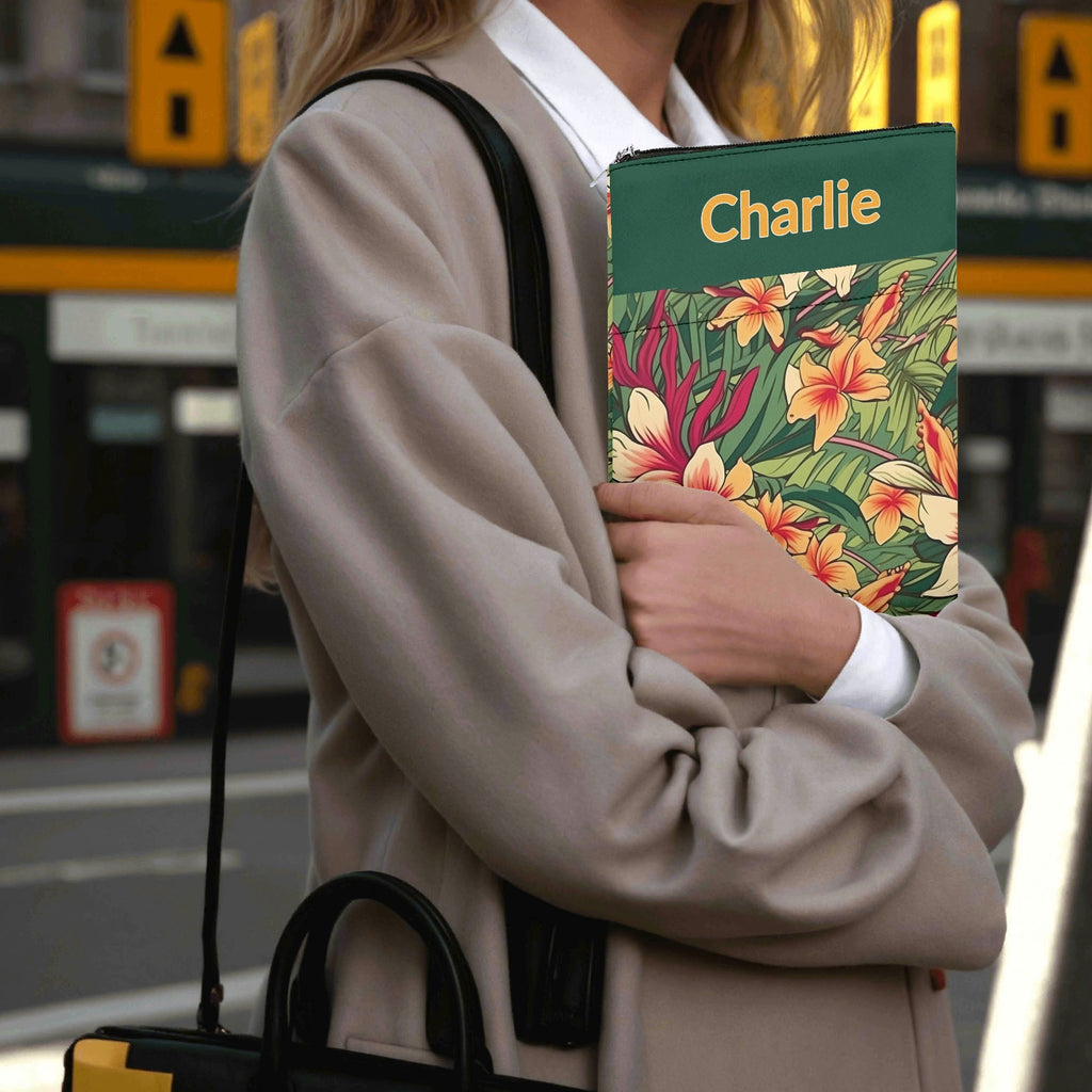 Personalised Vintage Hawaiian Floral Book Sleeve / Book Cover Protector with Zipper Personalised Book Sleeve / Cover Plants Printed Offshore