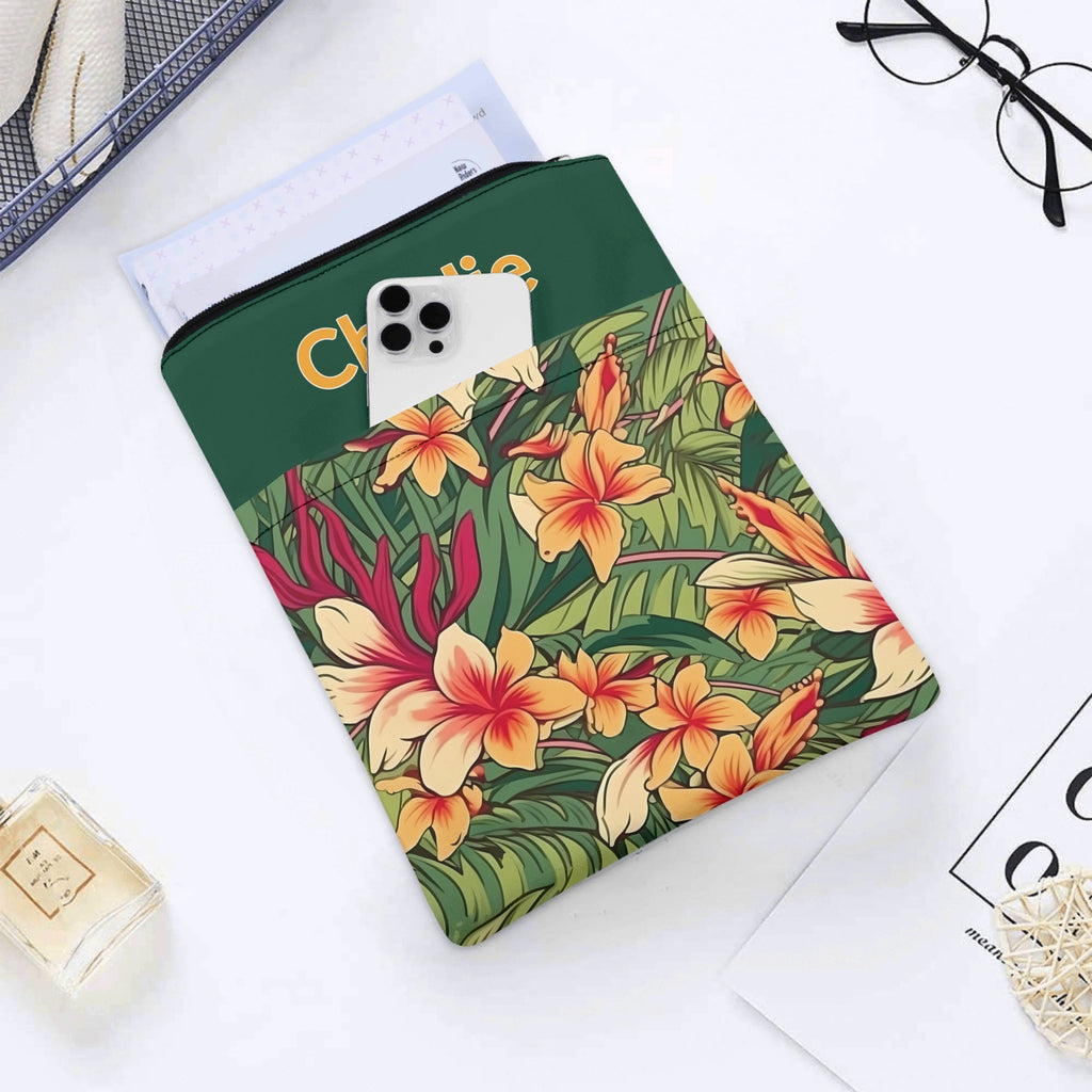 Personalised Vintage Hawaiian Floral Book Sleeve / Book Cover Protector with Zipper Personalised Book Sleeve / Cover Plants Printed Offshore