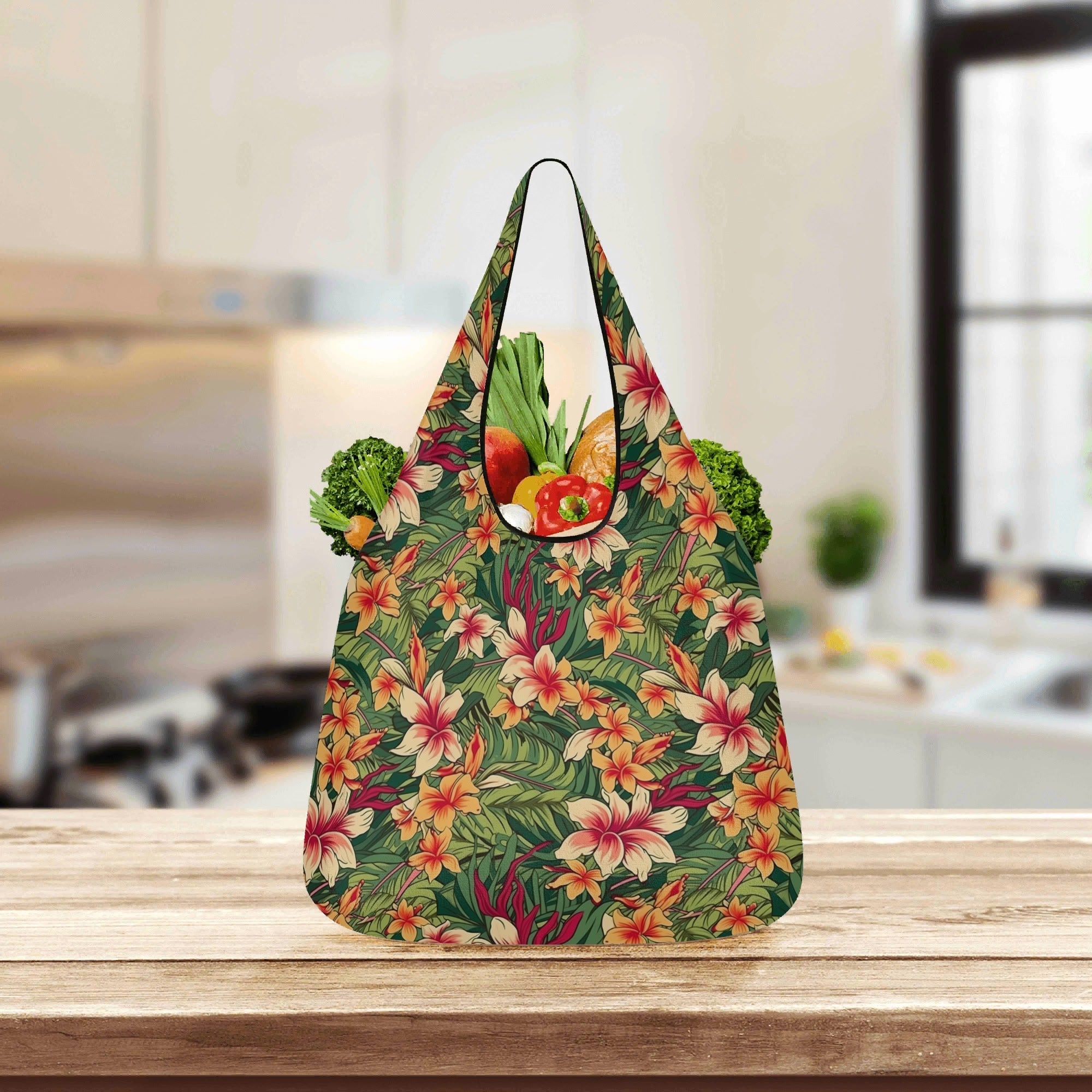 Vintage Hawaiian Floral 3 Pack of Foldable Shopping Bags 3-Pack Shopping Bags Plants Printed Offshore
