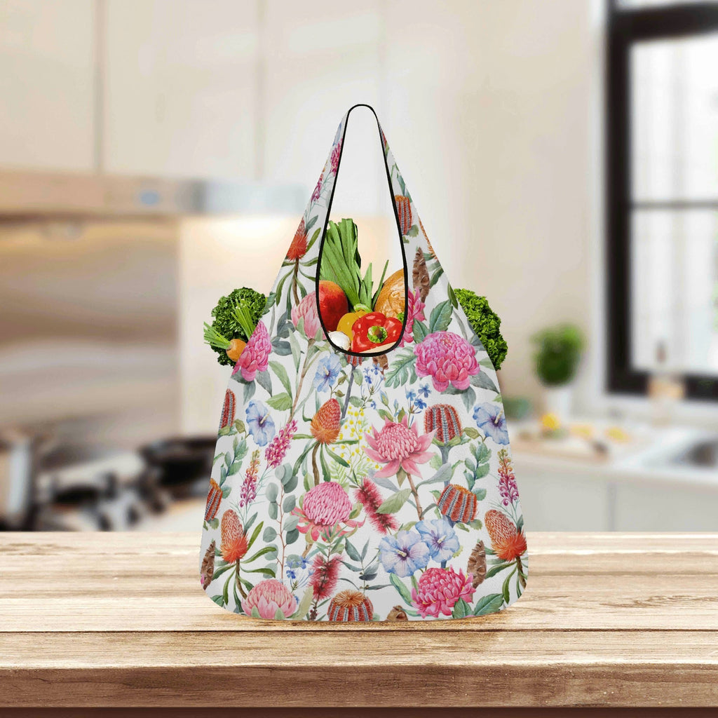 Australian Flowers 3 Pack of Foldable Shopping Bags 3-Pack Shopping Bags Plants Printed Offshore