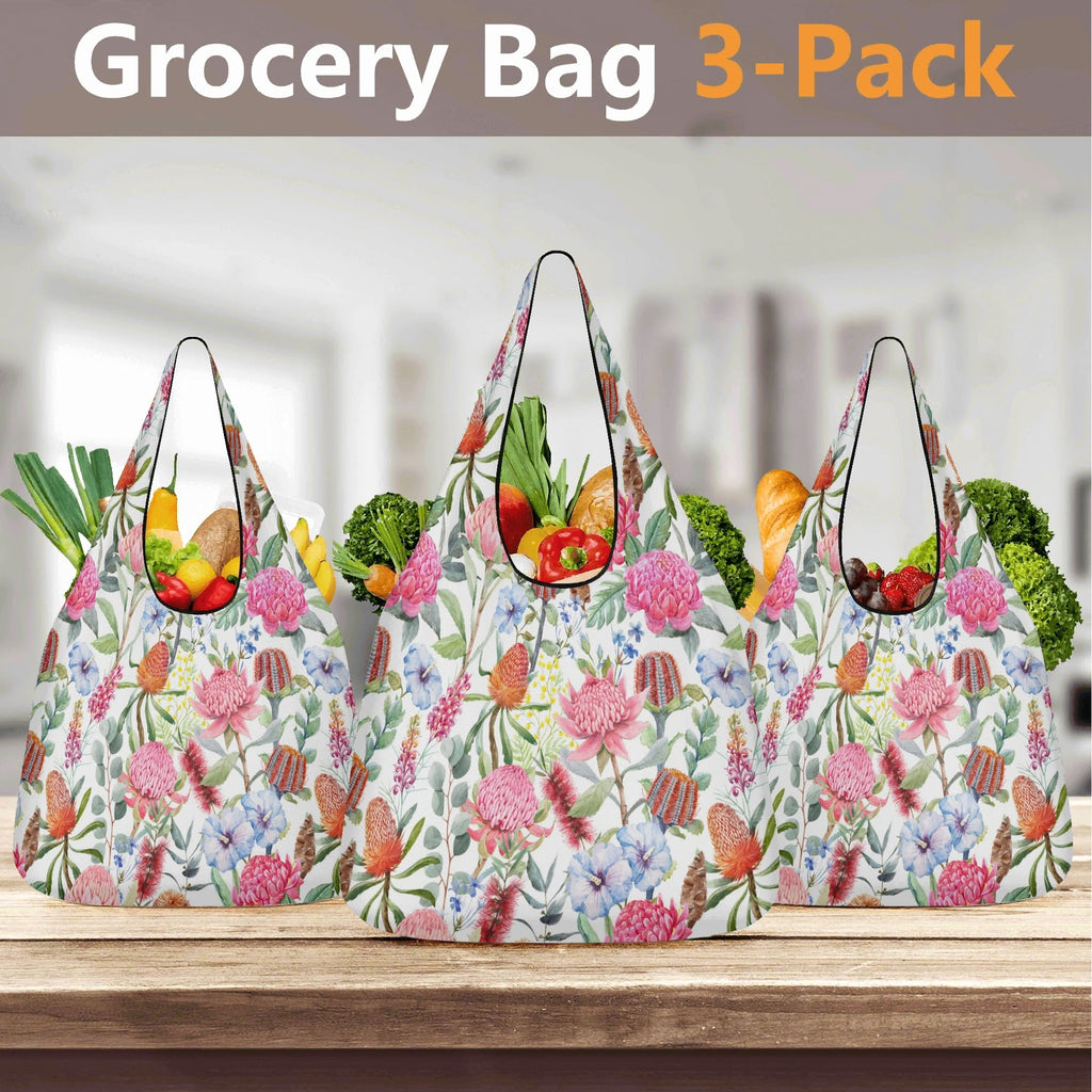 Australian Flowers 3 Pack of Foldable Shopping Bags 3-Pack Shopping Bags Plants Printed Offshore