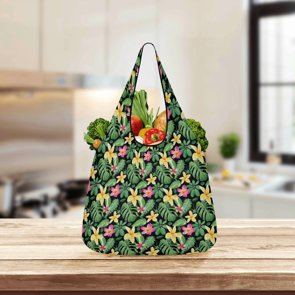 Frangipani 3 Pack of Foldable Shopping Bags 3-Pack Shopping Bags Plants Printed Offshore
