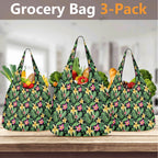 Frangipani 3 Pack of Foldable Shopping Bags 3-Pack Shopping Bags Plants Printed Offshore