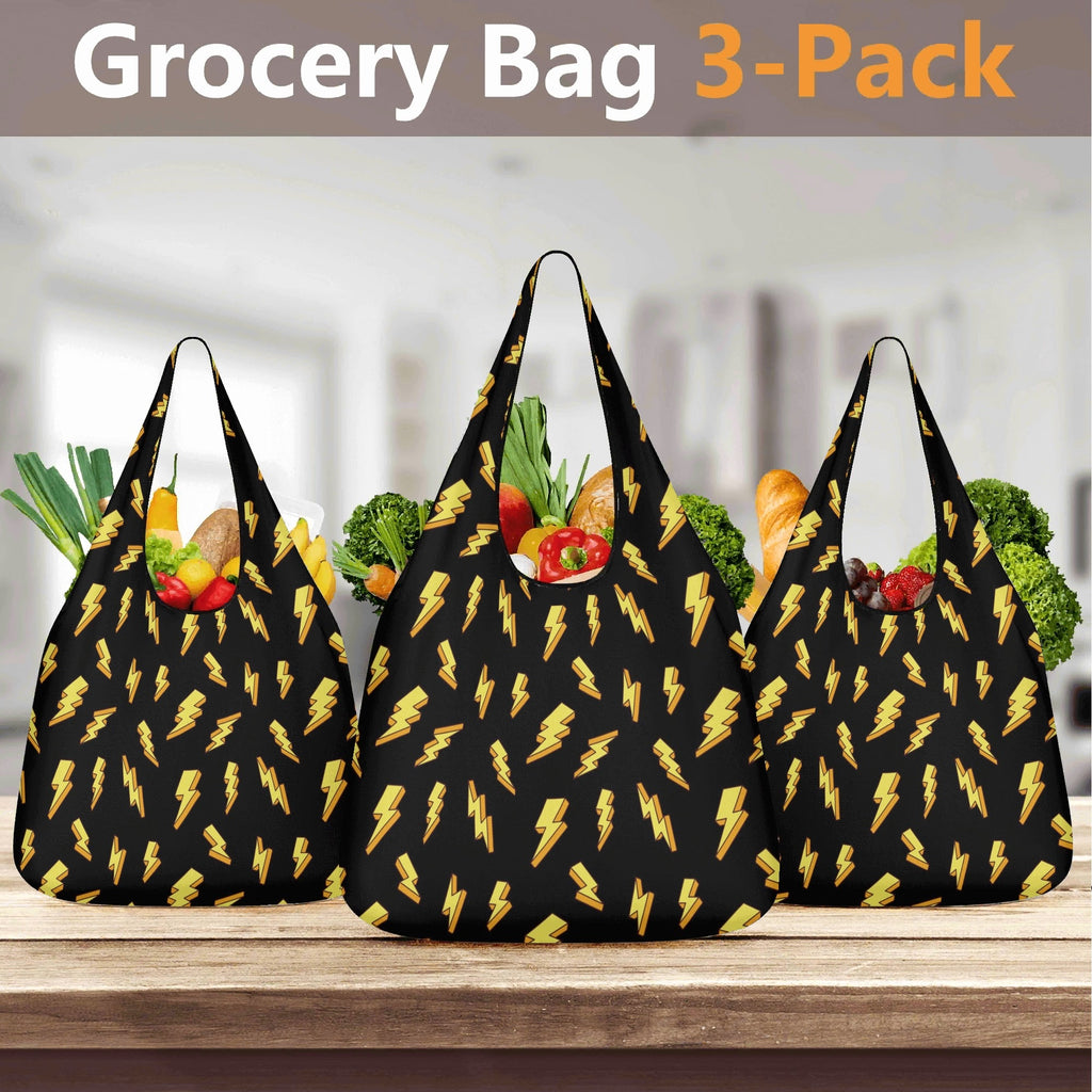 Lightning Bolts 3 Pack of Foldable Shopping Bags 3-Pack Shopping Bags comic Printed Offshore