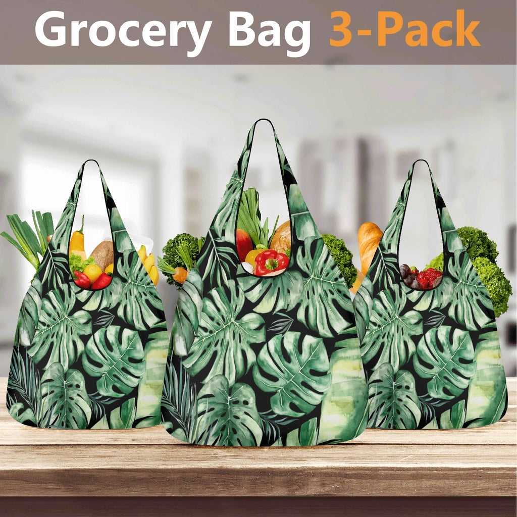 Jungle Leaves 3 Pack of Foldable Shopping Bags 3-Pack Shopping Bags Plants Printed Offshore