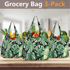 Jungle Leaves 3 Pack of Foldable Shopping Bags 3-Pack Shopping Bags Plants Printed Offshore